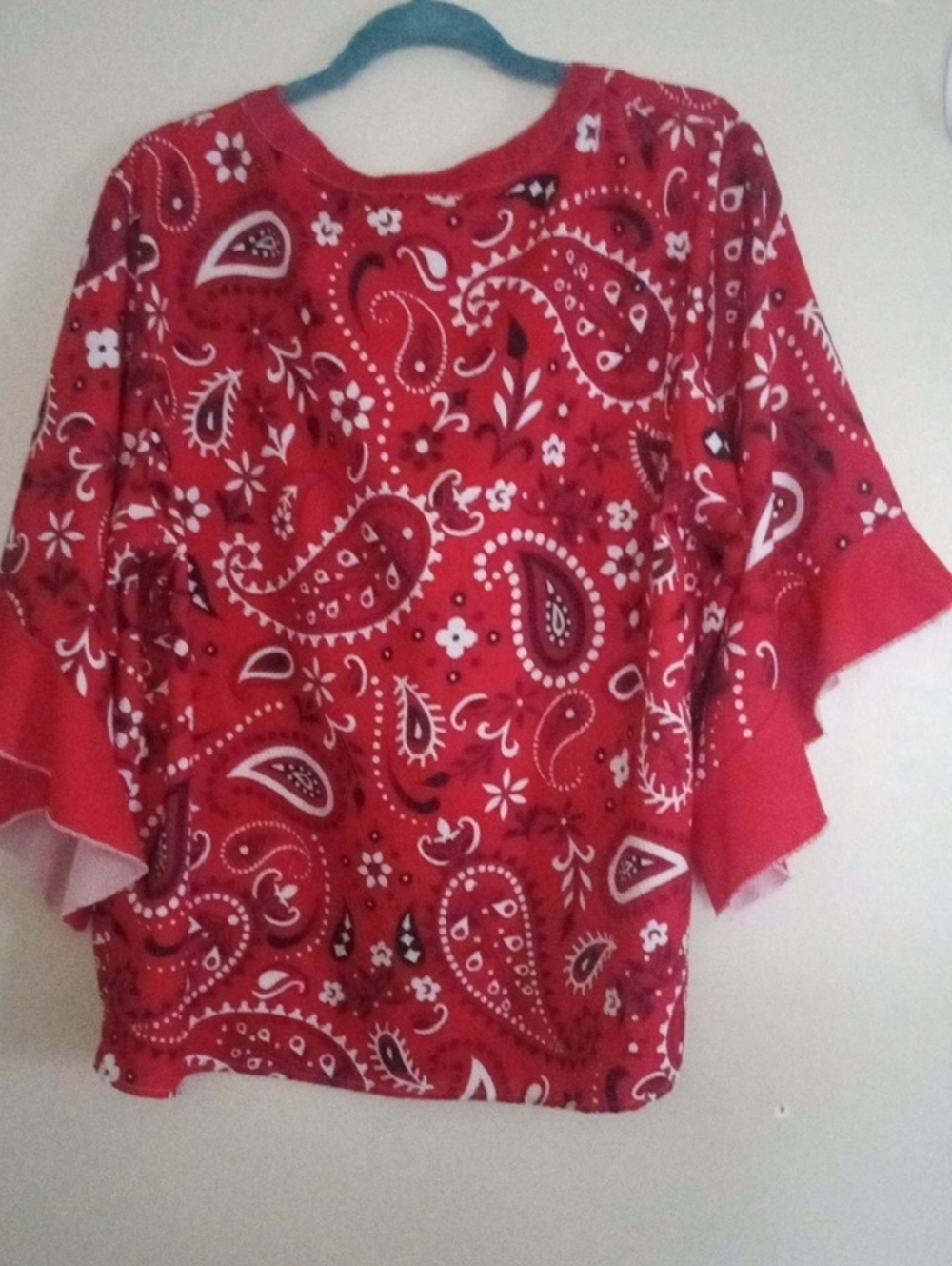 Women’s Red Paisley V-Neck Tunic Top - Bell Sleeves - Picture 2 of 13